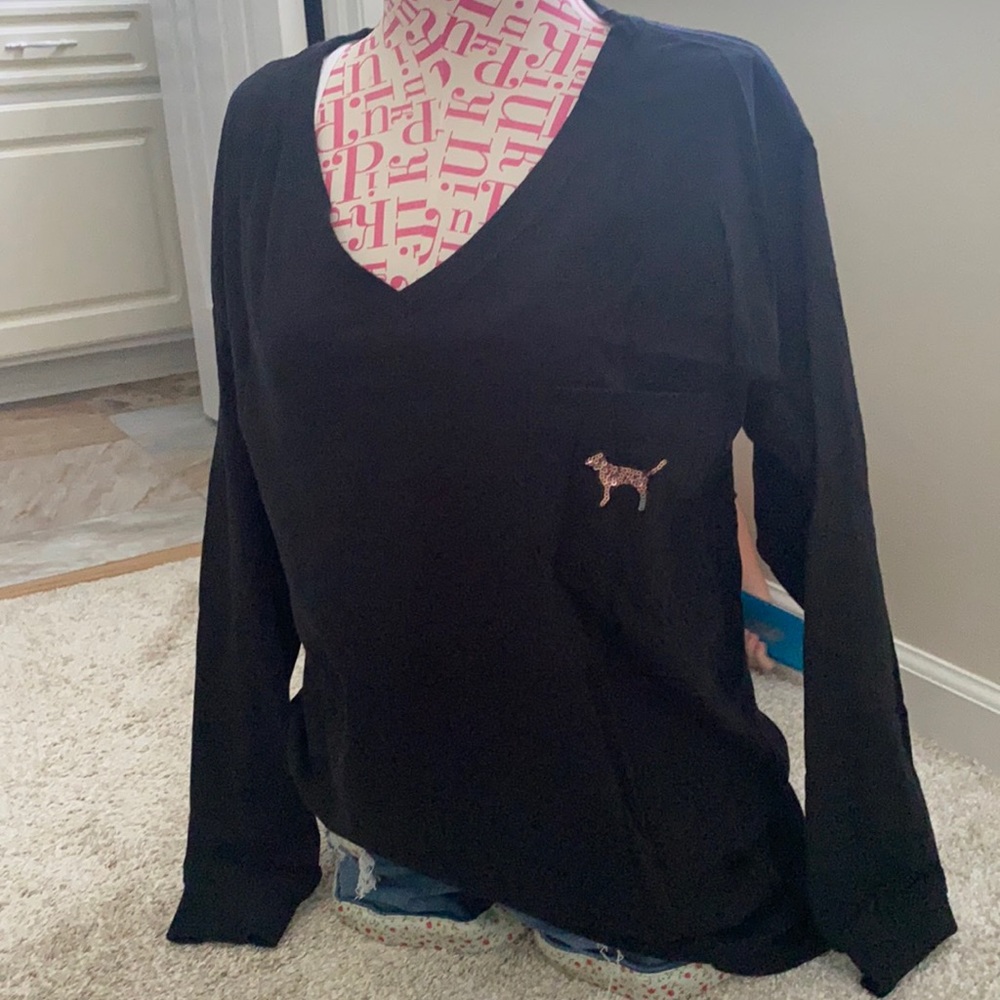 Vs pink cheetah sequin pocket long sleeve tee